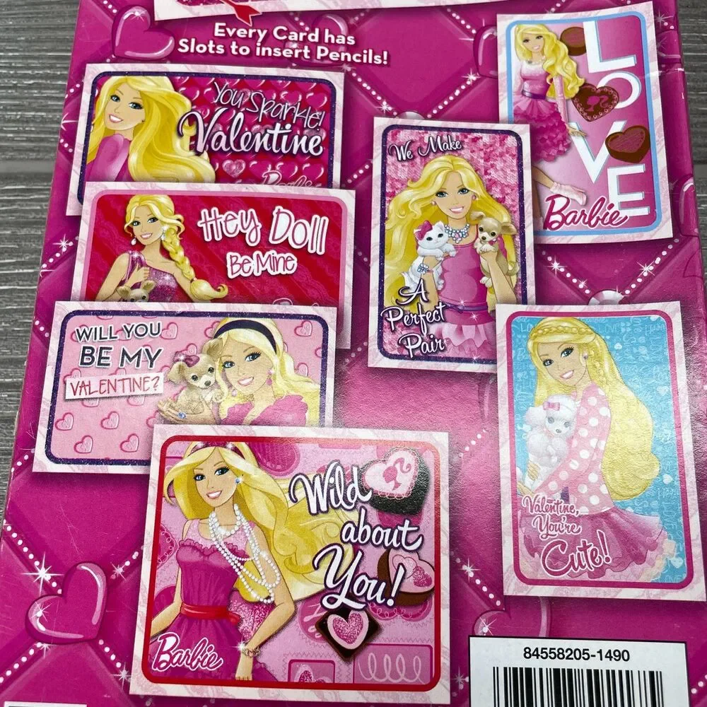 2013 Mattel Barbie 16 Valentines with Pencils Pink Cute Sweet Love ONE NEW BOX